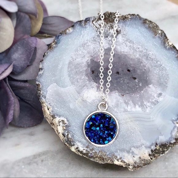 Olivia Rae Jewelry - 💙1 Left💙Deep Blue Silver Druzy Necklace💙